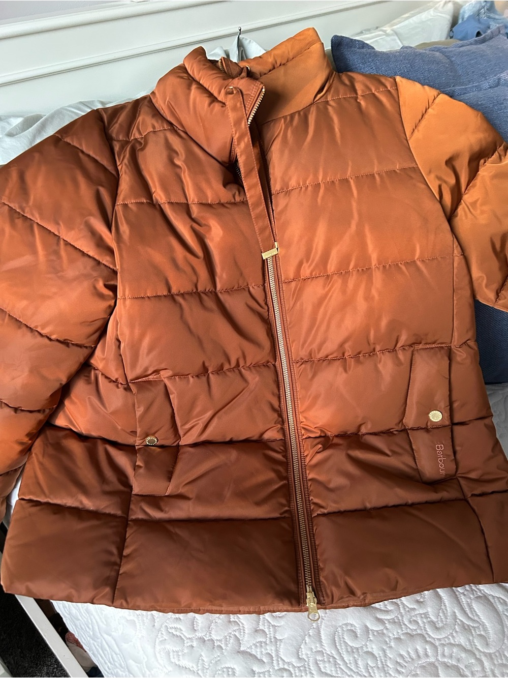 Barbour Brown Quilted Jacket with Gold Logo Patch - Picture 4 of 5